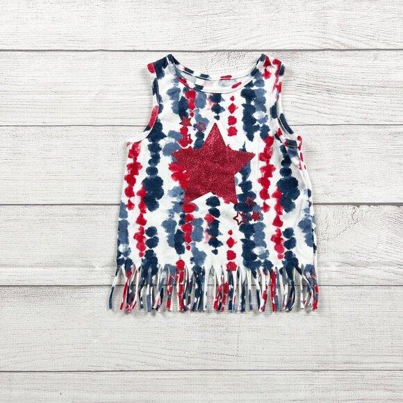 Celebrate It Other - Celebrate Girl Patriotic Fringe Tank Top Red White Blue Tie Dye Star Shirt 3T